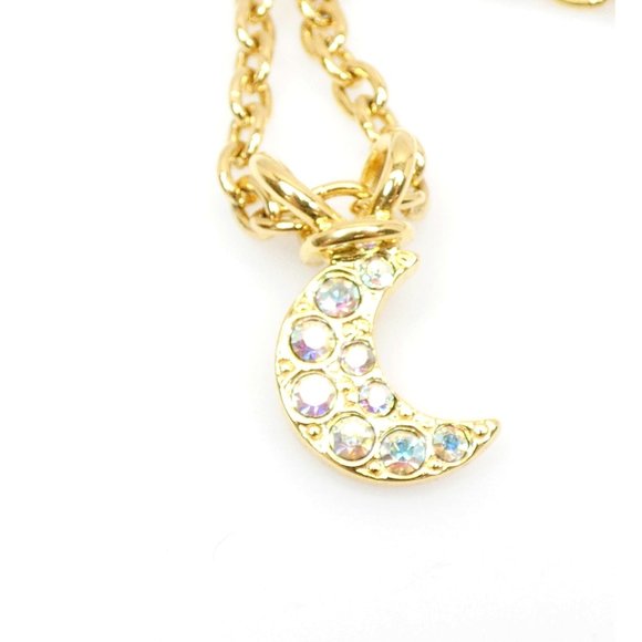 Dainty Signed Kirks Folly Gold Tone Crescent Moon Pendant Necklace Retired - Picture 2 of 12